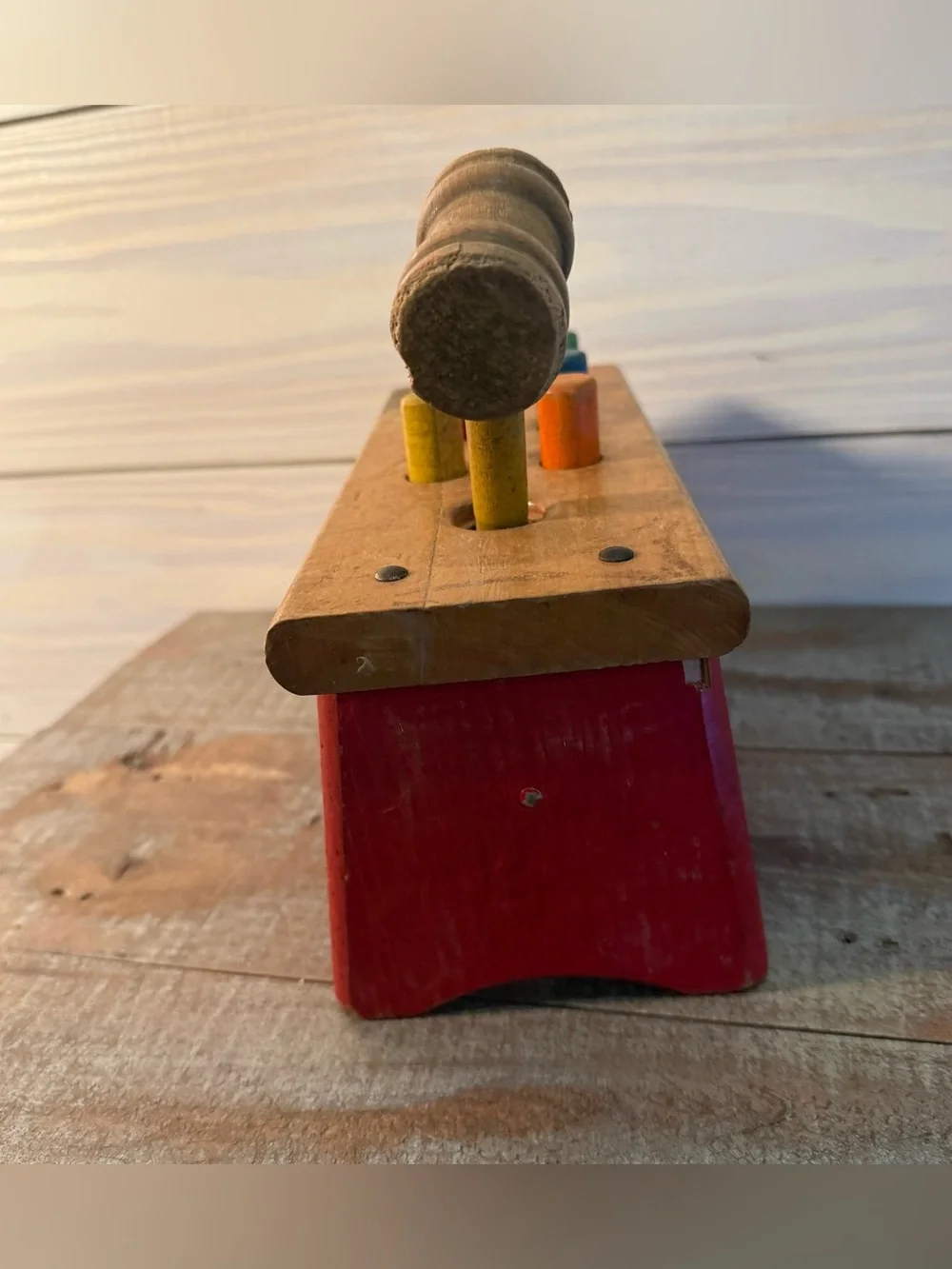 Vintage Playskool Nok Out Bench Wooden Childs Toy Pegs & Hammer Mallet